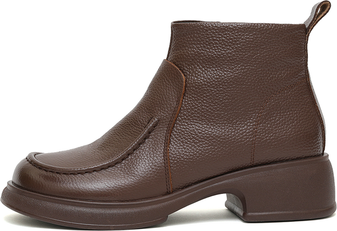 J SHOE 天然牛皮車線設計絨毛內裡踝靴