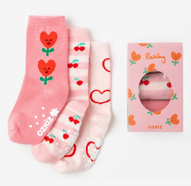 오즈키즈 아동용 체리핑크하트 양말 3족 세트