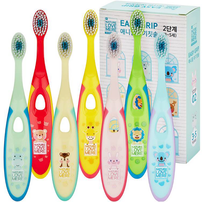 NATURE LOVE MERE Easy Grip 動物造型嬰幼兒牙刷 3~5歲適用, 7支, 1盒