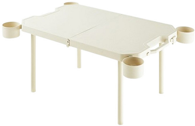 따봉오빠 접이식 컵홀더 캠핑 테이블, 아이보리