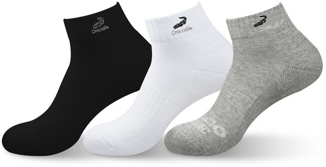 크로커다일 여성용 스포츠 쿠션 클링 단목 양말 3족 세트 CD219, 그레이 + 블랙 + 화이트, 1세트