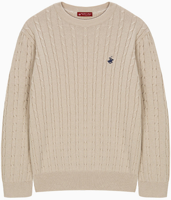 비버리힐스폴로클럽 남녀공용 꽈배기 라운드넥 긴팔 면 니트 CPN7T81