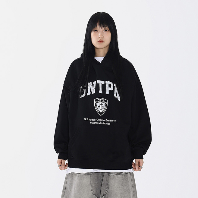 세인트페인 남녀공용 리스 헤비웨이트 오버핏 긴소매 후드 티셔츠