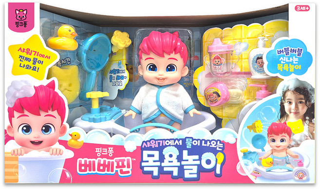 핑크퐁 베베핀 샤워기에서 물이 나오는 목욕놀이 완구, 혼합색상, 1개