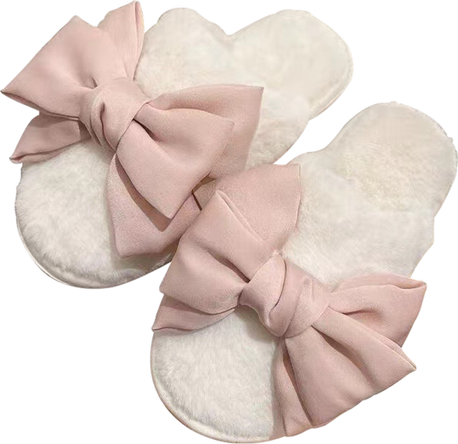 에버하우스 푹신푹신 왕리본 털 거실화, 핑크, 1개