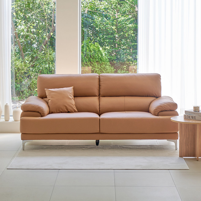 레이디가구 끌레망 천연소가죽 면피 3인용 소파 방문설치, 카멜