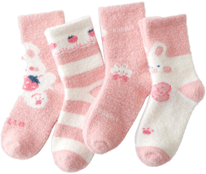아이뿜 여아용 토끼와 딸기 수면 양말 4켤레 세트 H85