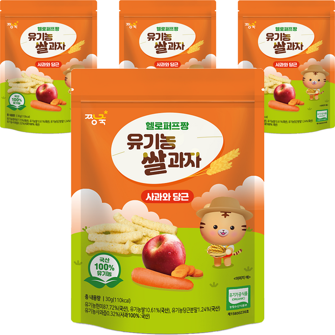 Jjangjuk 孩童米棒, 混合口味(蘋果+胡蘿蔔), 30g, 4包
