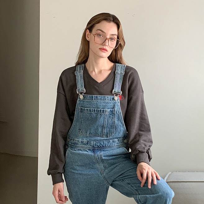 반에이크 여성용 데이 브이넥 면 맨투맨