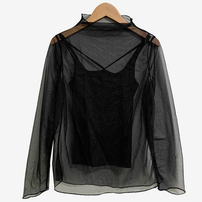 반에이크 여성용 시스루 목폴라 레이어드 긴소매 세트