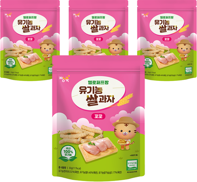 짱죽 유아용 헬로퍼프짱 유기농 쌀과자 꼬꼬, 닭고기, 30g, 4개