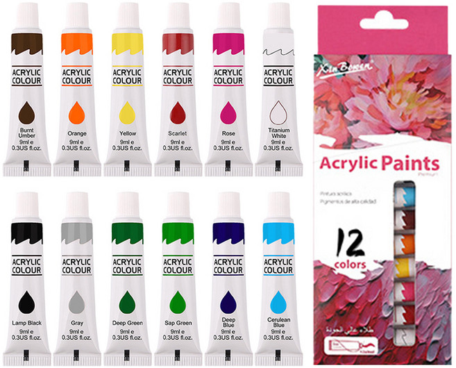 신보웬 아크릴페인트 물감 세트, 9ml, 12색