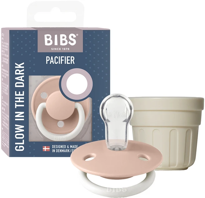 BIBS 디럭스 실리콘 야광 쪽쪽이 + 전용캡 세트, 신생아~36개월, 블러쉬, 1세트 - 쿠팡