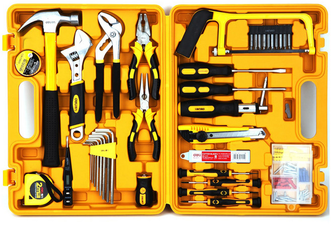 델리 홈시리즈 가정용 공구 34종 + 공구함 세트 그레이 + 옐로우 H1001-E, 1세트, 35종