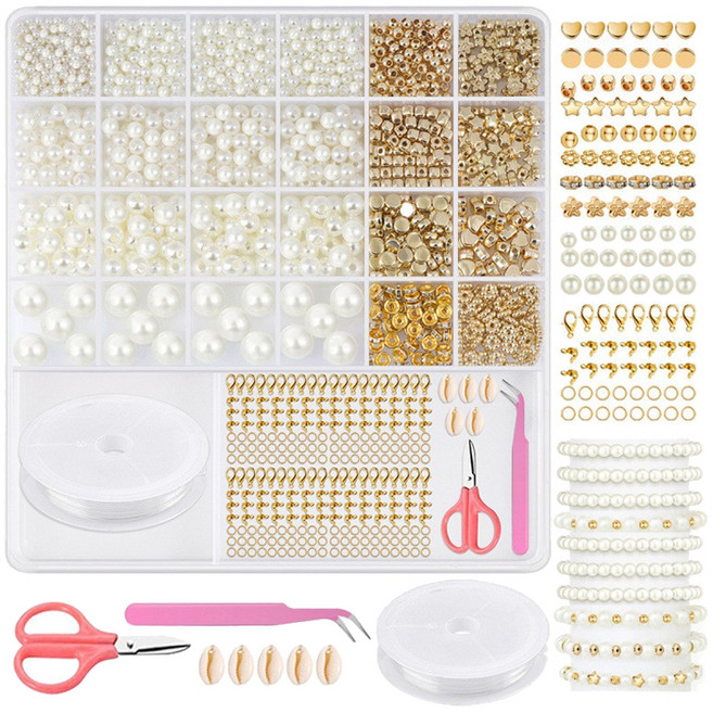 마다꾸미 비즈공예 원석 진주 팔찌 목걸이 만들기 대용량 DIY 풀세트, 혼합색상, 1세트