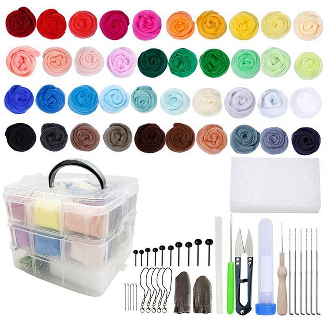 MaDaKkuMi 羊毛40色 + 工具 + 收納盒套組 入門款, 1套, 混合色