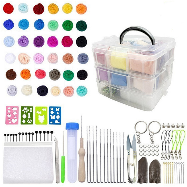 MaDaKkuMi 羊毛氈 36色 + 工具 + 收納盒套組 入門款, 1套, 混合色