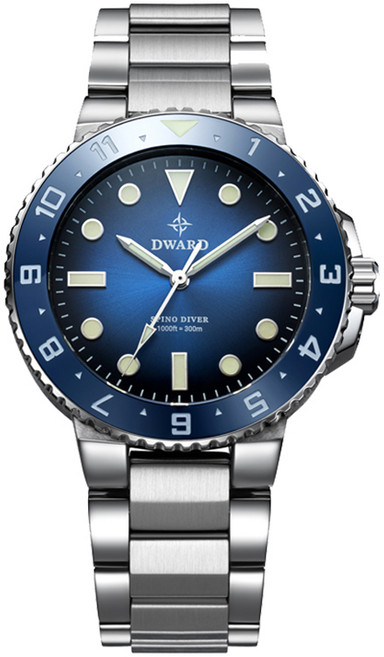 드워드 남성용 다이버 방수 손목 시계 메탈스트랩 DW-208