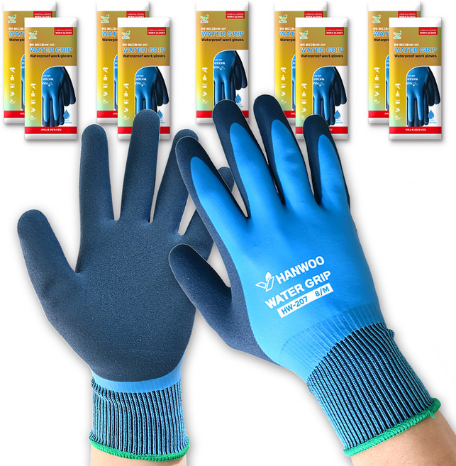 한우 워터그립 라텍스코팅 방수장갑 HW-207, 10개