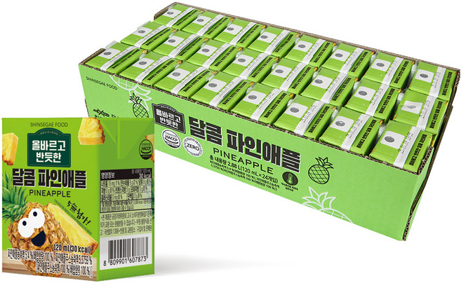 신세계푸드 올바르고 반듯한 달콤 파인애플주스, 120ml, 24개