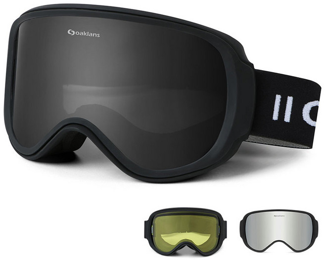 Oaklans M9 滑雪護目鏡 雪鏡 滑雪板護目鏡 鏡片 3件組, 1套, 黑色鏡框 + 黑色 + 銀色鏡面 + 黃色