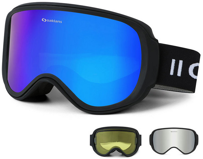 오클랜즈 M9 스키고글 스노우고글 보드고글 렌즈 3종 세트, 블랙프레임 + 블루미러 + 실버미러 + 옐로우, 1세트