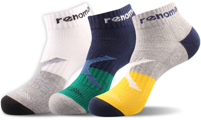 레노마 남성용 스포츠 파일 단목 양말 REM-10, 그레이 + 화이트 + 네이비, 3개