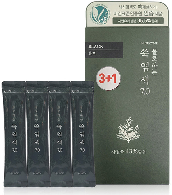 베네자임 물로하는 쑥 염색약 7.0 10g 4p, 1개, 블랙