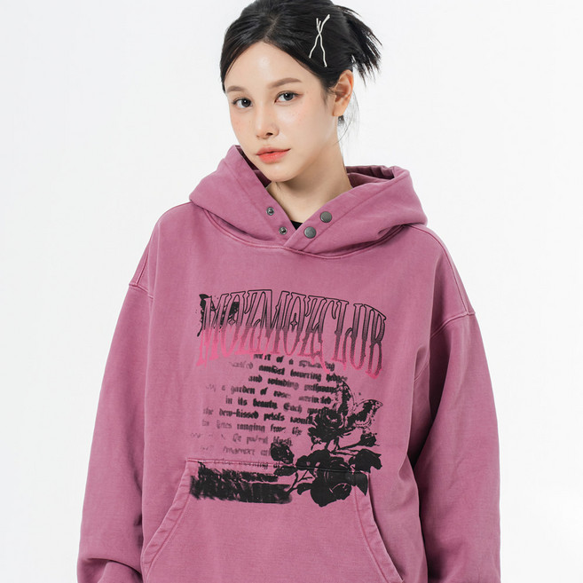 모즈모즈 테리 기모 피그먼트 로맨틱 로즈 오버핏 후드