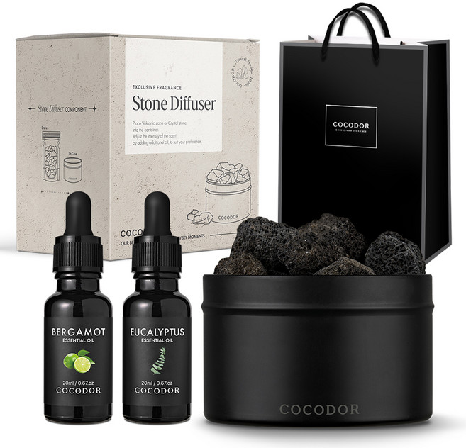 코코도르 스톤 디퓨저 아로마오일 블렌딩 세트 + 쇼핑백, 에너지부스팅(베르가못+유칼립투스), 20ml, 1세트