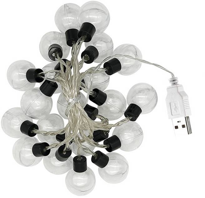 Time Leisure LED聖誕燈串/派對婚禮佈置燈飾 - USB暖光3米燈泡 20顆, 1個, 透明色 + 黑色