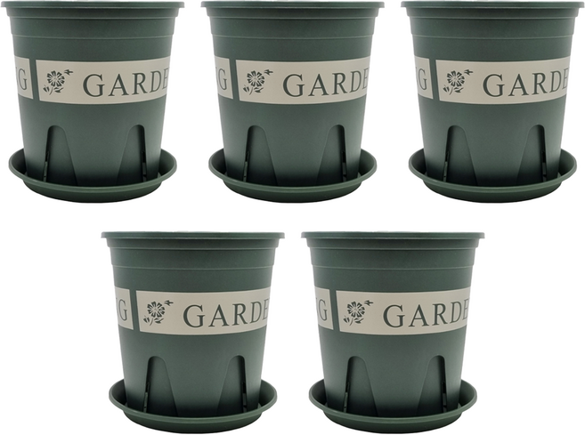 가든잇 가드닝 플라스틱 슬릿화분 + 슬릿받침 세트, 모던 그린, 5세트