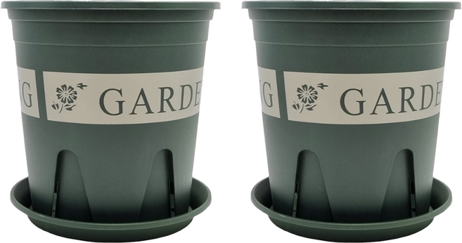 가든잇 가드닝 플라스틱 슬릿화분 + 슬릿받침 세트, 모던 그린, 2개