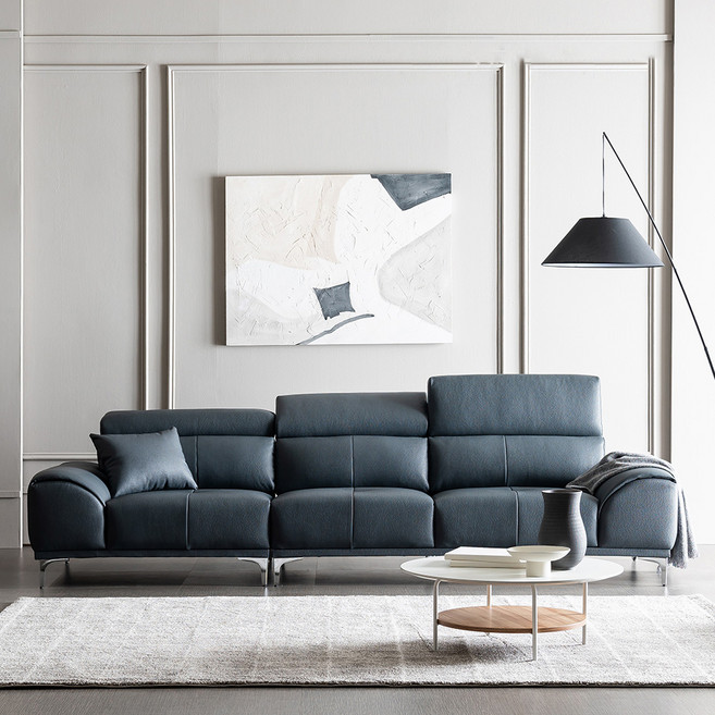 레이디가구 비비드 천연 통가죽 헤드레스트 4인용 소파 방문설치, 인디고그레이