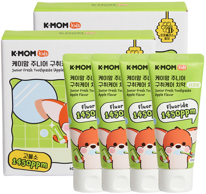 케이맘 아동용 구취케어 1450ppm 사과향 고불소 치약 4p, 1개, 240g