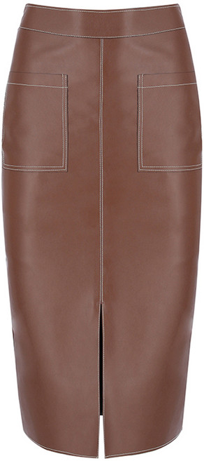 비키(VIKI) 여성용 스티치 포켓 H라인 레더 스커트 THSZX2343