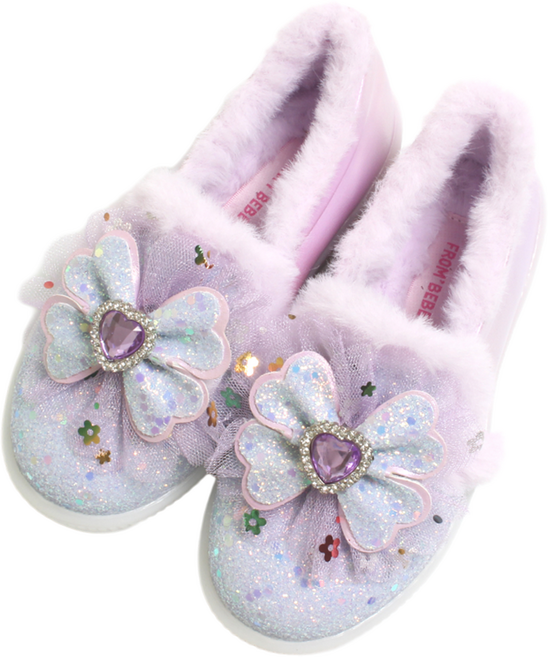 FROMBEBE 여아용 로렌 플라워 LED 털 슬립온