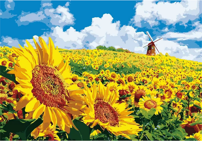 모모픽스페인팅 DIY 명화그리기 세트 60 x 75 cm, WP27 해바라기 풍차, 1세트