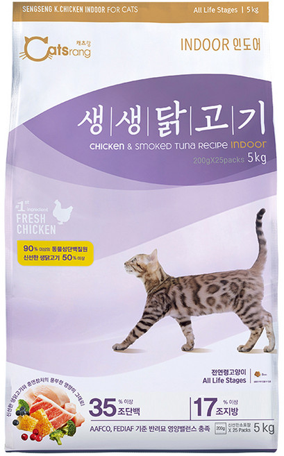 캐츠랑 고양이 생생닭고기 기능성 사료, 인도어, 5kg, 1개
