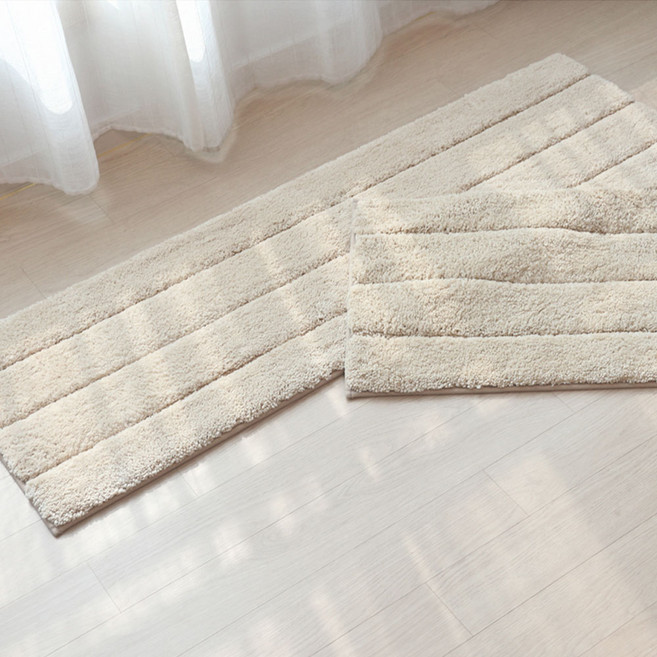 리빙플러스 고품격 프리미엄 다용도 미끄럼방지 극세사 매트 2종 세트, 베이지, 1개