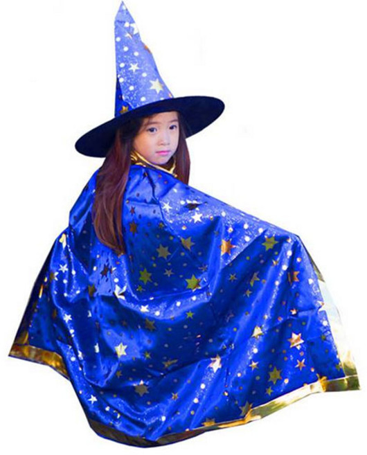 스투피드 아동용 별무늬 망토 + 모자 세트, 블루, 1세트