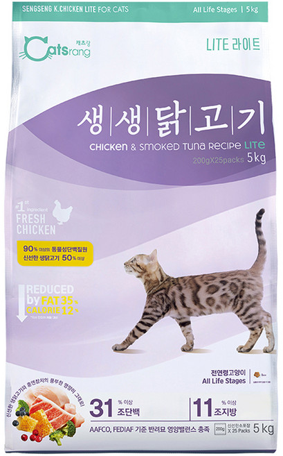 캐츠랑 고양이 생생닭고기 기능성 사료, 헤어볼+체중조절, 5kg, 1개