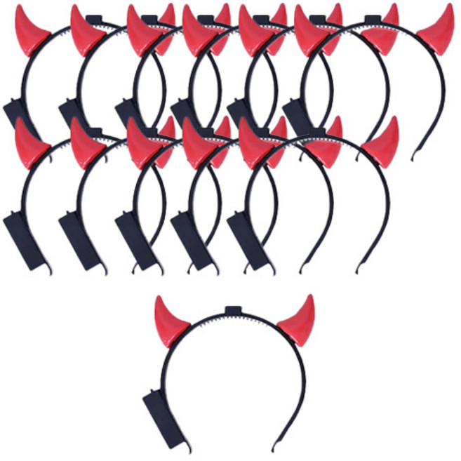 스투피드 점등 붉은 악마뿔 머리띠 15 x 15 cm, 레드+블랙, 12개