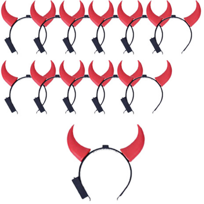 스투피드 점등 붉은 악마뿔 머리띠 19 x 20 cm, 레드+블랙, 12개
