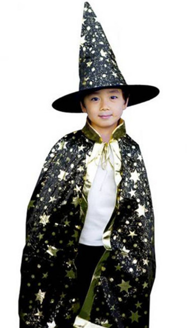 스투피드 아동용 별무늬 망토 + 모자 세트, 블랙, 1세트