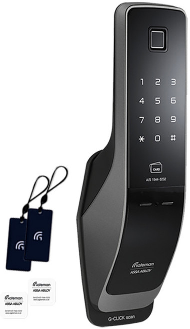 게이트맨 무타공 지문인식 푸시풀 번호키 카드키 손잡이 있음 도어락 G-CLICK scan+, 방문설치