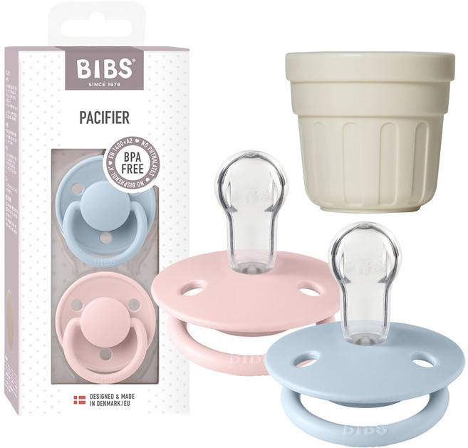 BIBS 디럭스 실리콘 쪽쪽이 2종 + 전용캡 세트, ONE SIZE(36개월미만), 베이비블루 + 블라썸 + 아이보리, 1세트