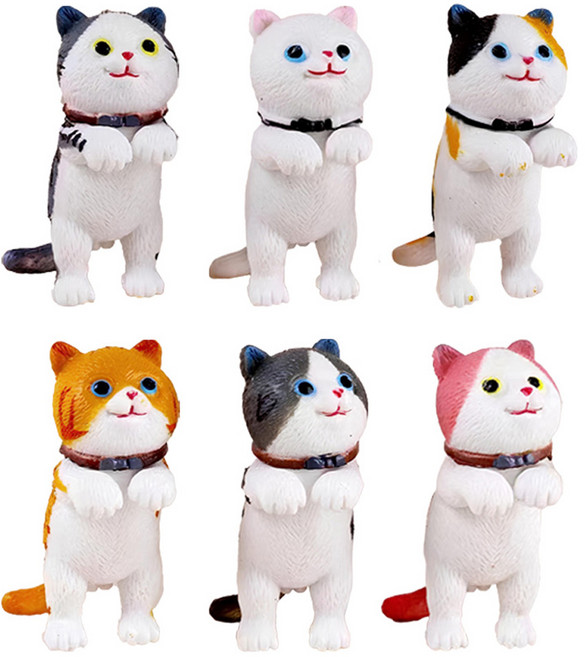 월드크린 애교 부리는 고양이 피규어 6종 세트, 혼합색상