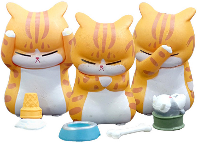 월드크린 고민하는 고양이 피규어 3종 세트, 혼합색상