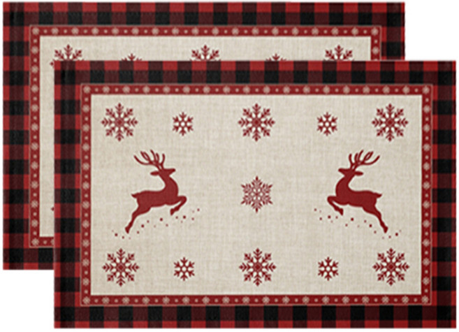소니오 디어 크리스마스 테이블매트, TYPE 03 디어 레드블랙, 2개, 30 x 45 cm